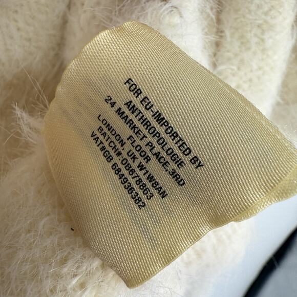 Anthropologie Knitted Knotted XS Crop Bolero Open Cardigan Ivory Sequined Fuzzy - Picture 7 of 12